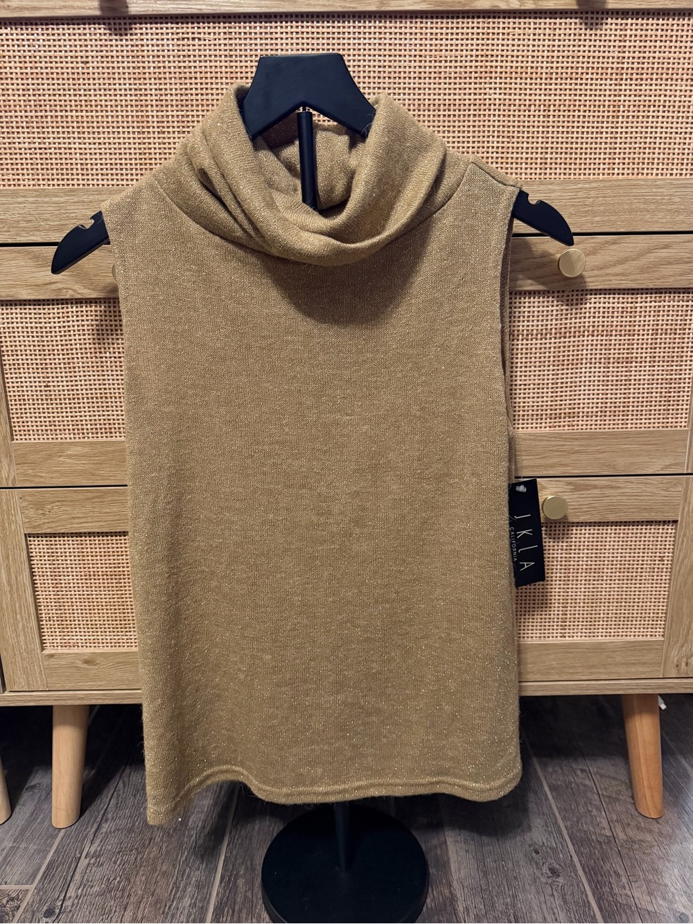 AKLA Sleeveless Cowl Neck Knit Top — Golden Tan